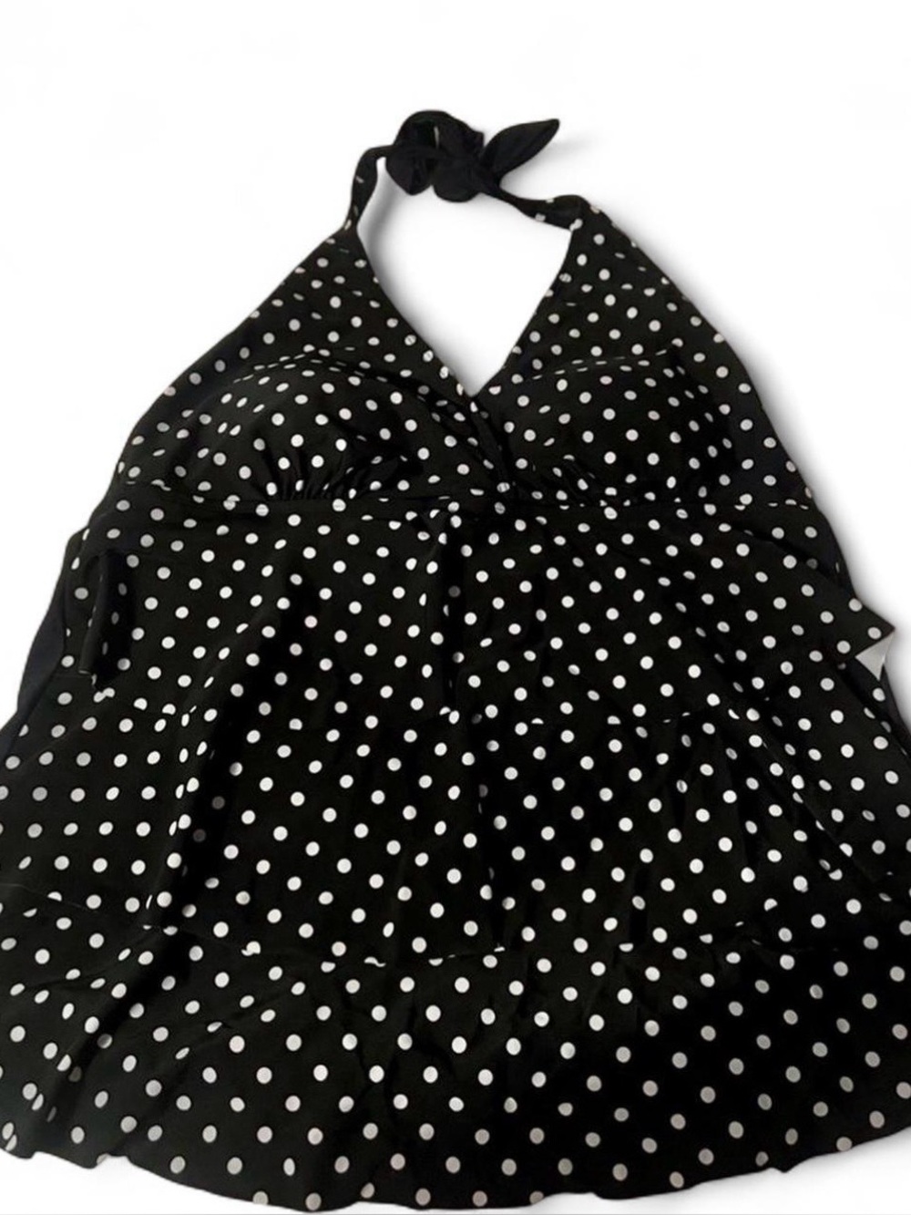 Tropical Escape Black and White Polka Dot Halter Swim Tankini Top